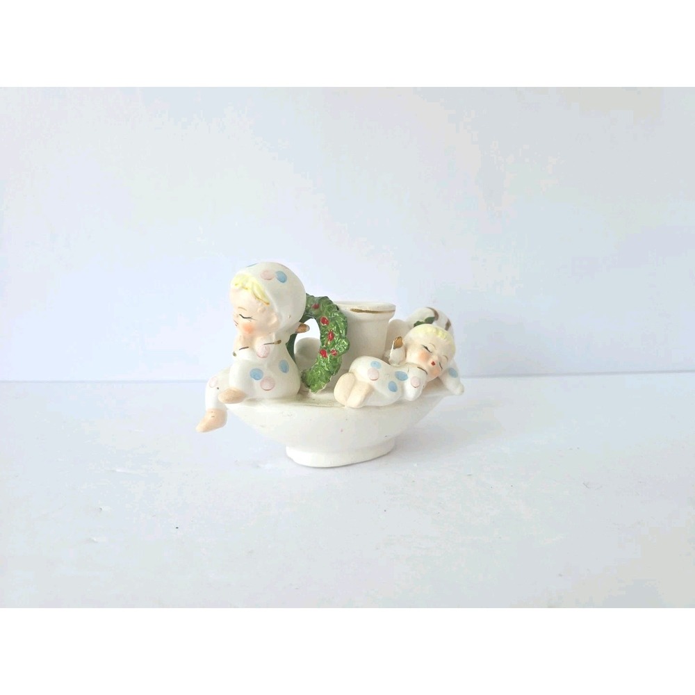 Vintage Napco Christmas angel‎ candle holder sleeping angels